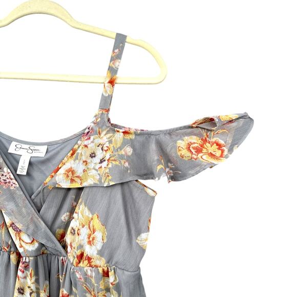 Jessica Simpson Maternity Grey Floral Print Ruffle Sleeveless Maxi Dress Large - Picture 3 of 10